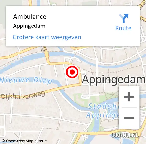 Locatie op kaart van de 112 melding: Ambulance Appingedam op 28 maart 2022 17:29