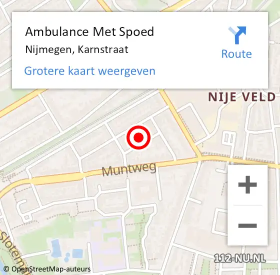 Locatie op kaart van de 112 melding: Ambulance Met Spoed Naar Nijmegen, Karnstraat op 28 maart 2022 17:47
