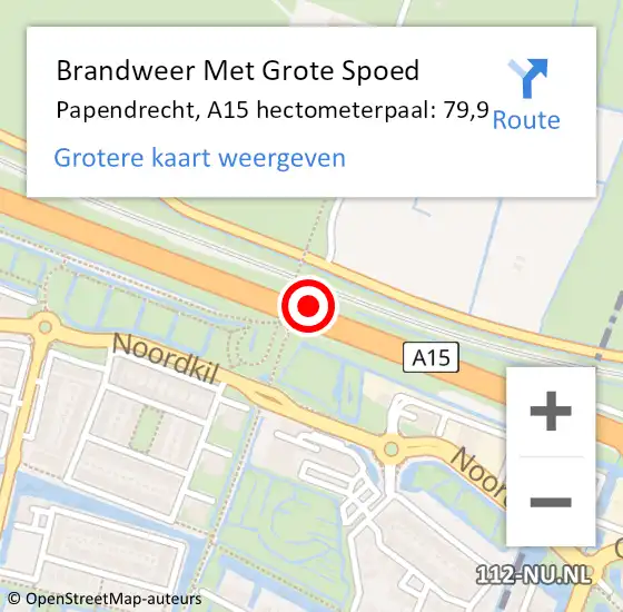 Locatie op kaart van de 112 melding: Brandweer Met Grote Spoed Naar Papendrecht, A15 hectometerpaal: 79,9 op 28 maart 2022 17:55