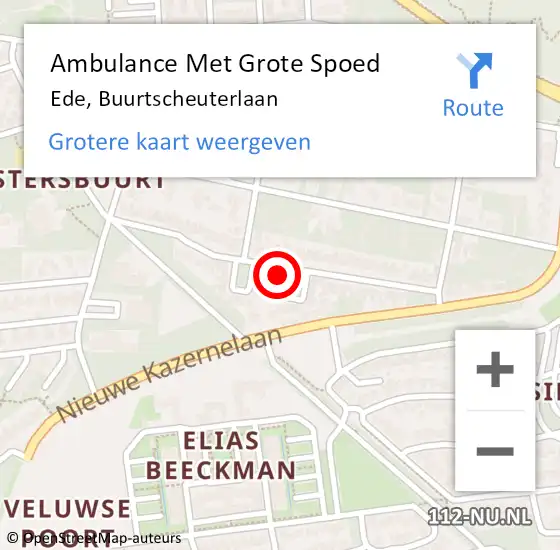 Locatie op kaart van de 112 melding: Ambulance Met Grote Spoed Naar Ede, Buurtscheuterlaan op 28 maart 2022 18:42