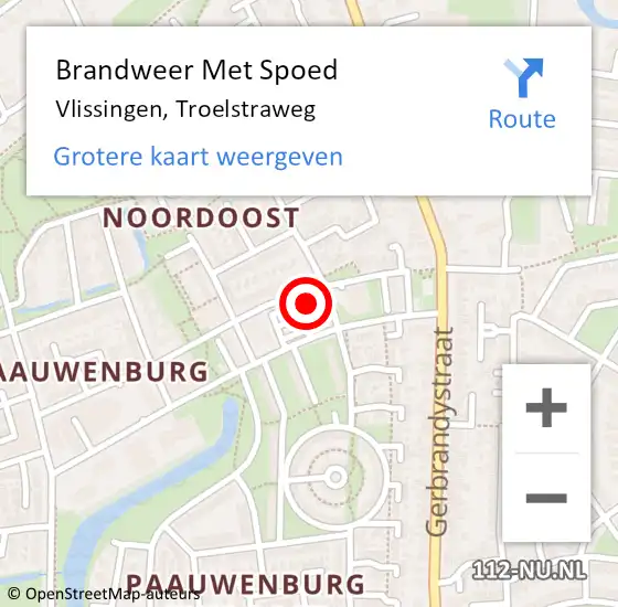 Locatie op kaart van de 112 melding: Brandweer Met Spoed Naar Vlissingen, Troelstraweg op 28 maart 2022 22:20