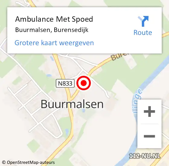 Locatie op kaart van de 112 melding: Ambulance Met Spoed Naar Buurmalsen, Burensedijk op 29 maart 2022 05:26