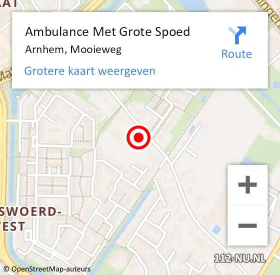 Locatie op kaart van de 112 melding: Ambulance Met Grote Spoed Naar Arnhem, Mooieweg op 29 maart 2022 12:14