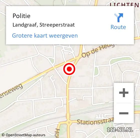 Locatie op kaart van de 112 melding: Politie Landgraaf, Streeperstraat op 29 maart 2022 12:17