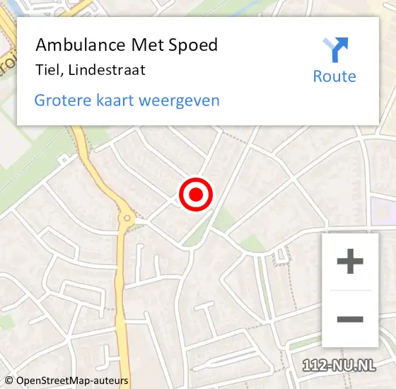 Locatie op kaart van de 112 melding: Ambulance Met Spoed Naar Tiel, Lindestraat op 29 maart 2022 13:56