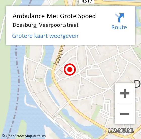Locatie op kaart van de 112 melding: Ambulance Met Grote Spoed Naar Doesburg, Veerpoortstraat op 29 maart 2022 14:09