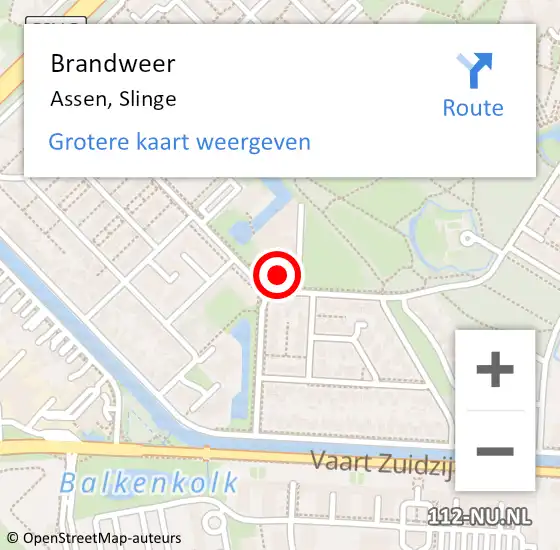 Locatie op kaart van de 112 melding: Brandweer Assen, Slinge op 29 maart 2022 14:21