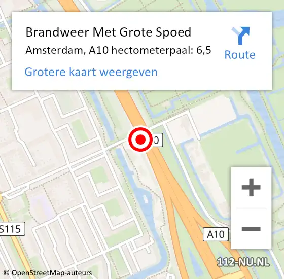 Locatie op kaart van de 112 melding: Brandweer Met Grote Spoed Naar Amsterdam, A10 hectometerpaal: 6,5 op 29 maart 2022 14:28