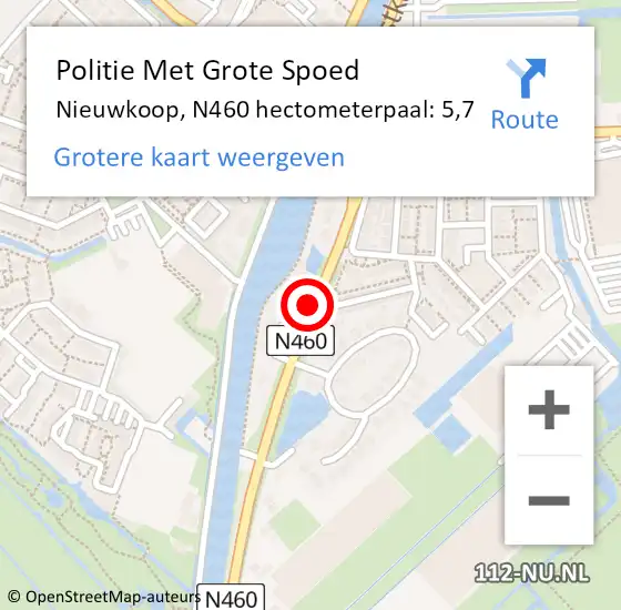 Locatie op kaart van de 112 melding: Politie Met Grote Spoed Naar Nieuwkoop, N460 hectometerpaal: 5,7 op 29 maart 2022 16:27