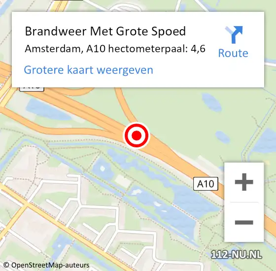 Locatie op kaart van de 112 melding: Brandweer Met Grote Spoed Naar Amsterdam, A10 hectometerpaal: 4,6 op 29 maart 2022 17:30