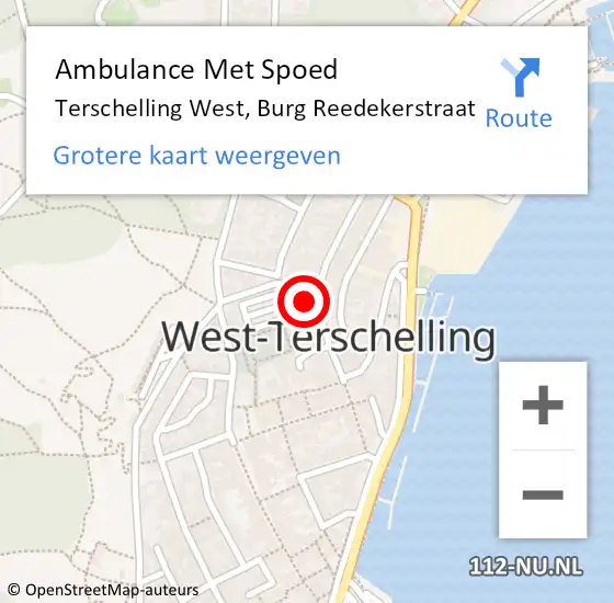 Locatie op kaart van de 112 melding: Ambulance Met Spoed Naar Terschelling West, Burg Reedekerstraat op 12 juli 2014 16:41