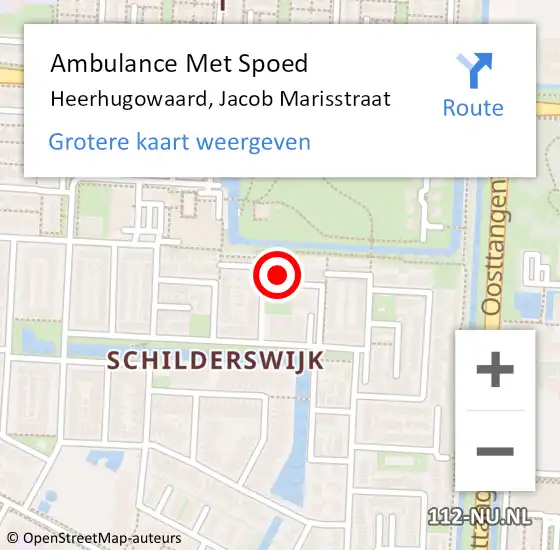 Locatie op kaart van de 112 melding: Ambulance Met Spoed Naar Heerhugowaard, Jacob Marisstraat op 29 maart 2022 23:02