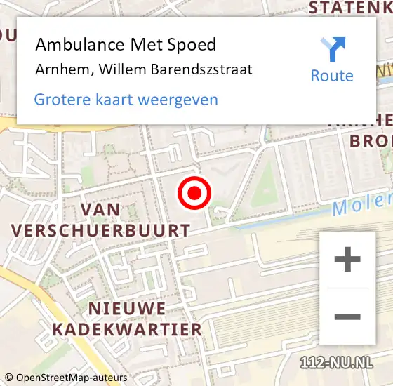 Locatie op kaart van de 112 melding: Ambulance Met Spoed Naar Arnhem, Willem Barendszstraat op 30 maart 2022 05:47