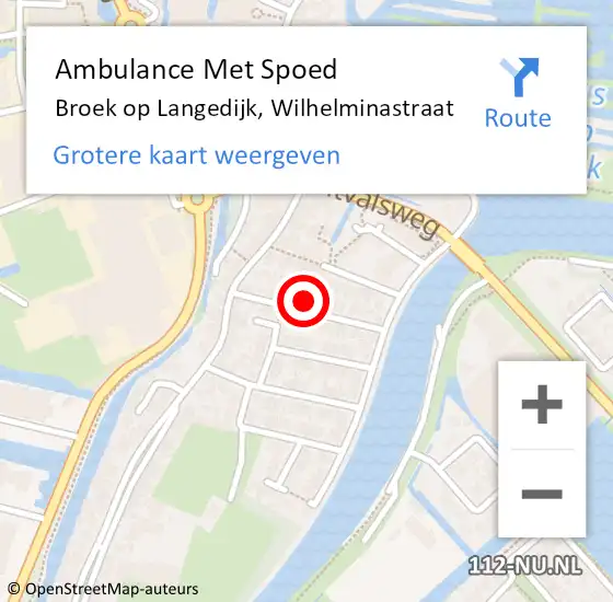 Locatie op kaart van de 112 melding: Ambulance Met Spoed Naar Broek op Langedijk, Wilhelminastraat op 30 maart 2022 06:42
