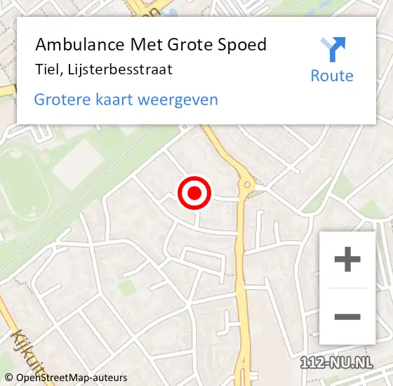 Locatie op kaart van de 112 melding: Ambulance Met Grote Spoed Naar Tiel, Lijsterbesstraat op 30 maart 2022 07:00