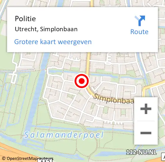 Locatie op kaart van de 112 melding: Politie Utrecht, Simplonbaan op 30 maart 2022 11:32