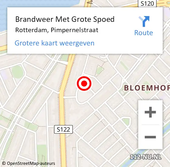 Locatie op kaart van de 112 melding: Brandweer Met Grote Spoed Naar Rotterdam, Pimpernelstraat op 30 maart 2022 13:52