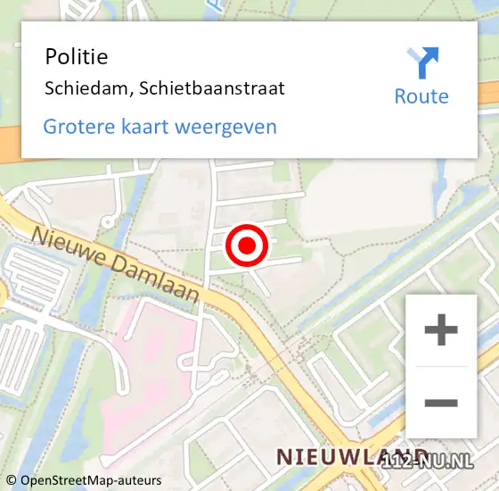 Locatie op kaart van de 112 melding: Politie Schiedam, Schietbaanstraat op 30 maart 2022 15:30