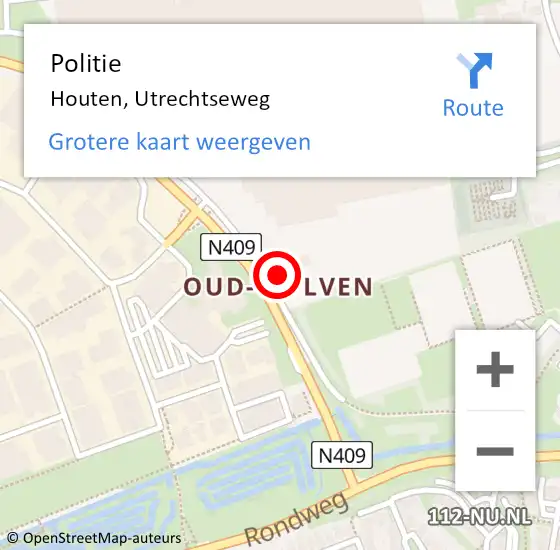 Locatie op kaart van de 112 melding: Politie Houten, Utrechtseweg op 30 maart 2022 16:58