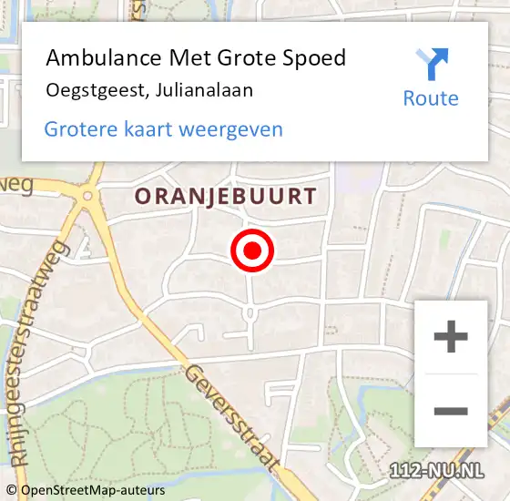 Locatie op kaart van de 112 melding: Ambulance Met Grote Spoed Naar Oegstgeest, Julianalaan op 31 maart 2022 07:45