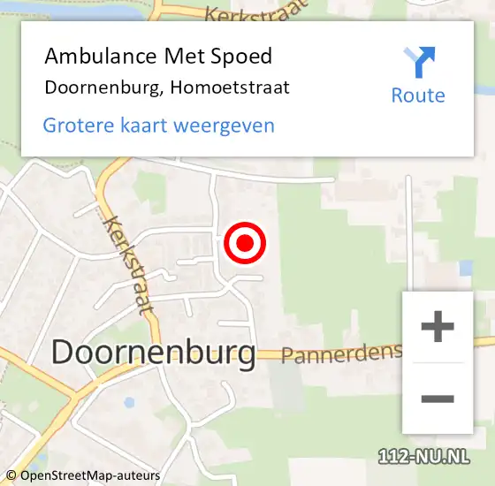Locatie op kaart van de 112 melding: Ambulance Met Spoed Naar Doornenburg, Homoetstraat op 31 maart 2022 08:05
