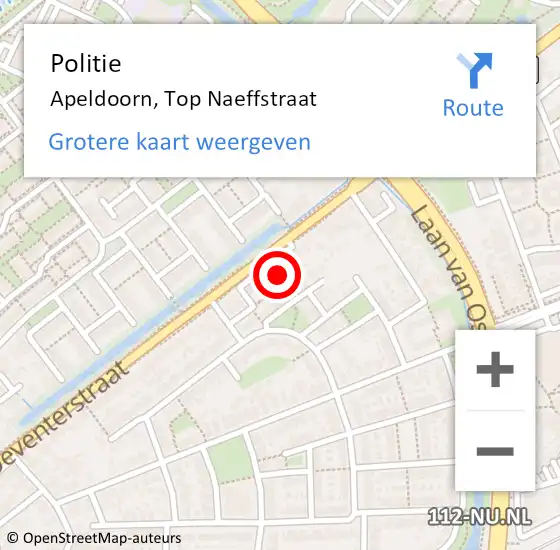 Locatie op kaart van de 112 melding: Politie Apeldoorn, Top Naeffstraat op 31 maart 2022 08:45