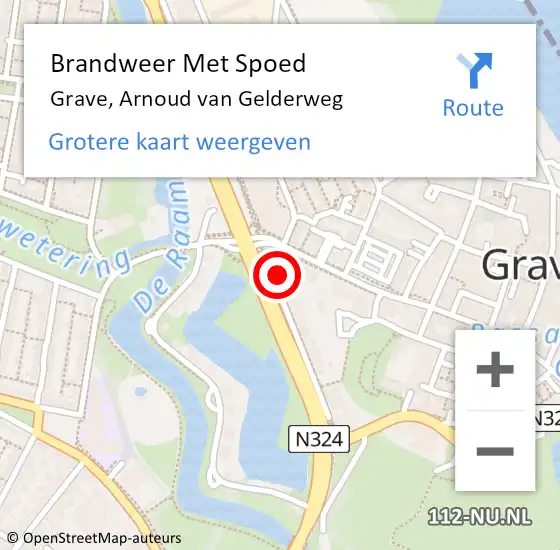 Locatie op kaart van de 112 melding: Brandweer Met Spoed Naar Grave, Arnoud van Gelderweg op 31 maart 2022 13:19