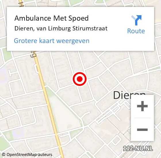 Locatie op kaart van de 112 melding: Ambulance Met Spoed Naar Dieren, van Limburg Stirumstraat op 31 maart 2022 14:20