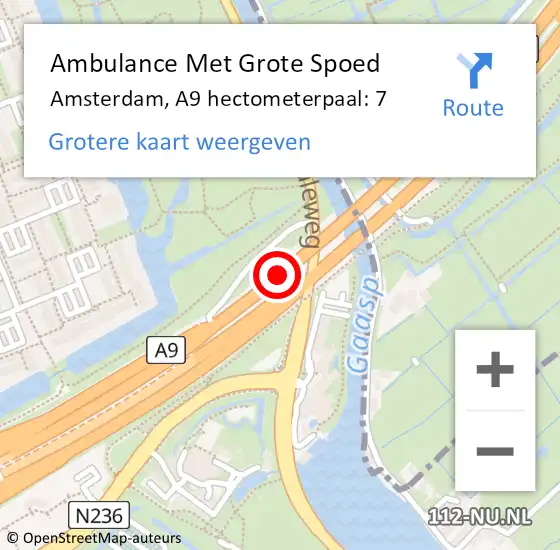 Locatie op kaart van de 112 melding: Ambulance Met Grote Spoed Naar Amsterdam, A9 hectometerpaal: 7 op 31 maart 2022 15:41