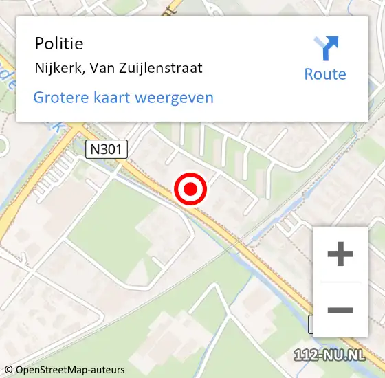 Locatie op kaart van de 112 melding: Politie Nijkerk, Van Zuijlenstraat op 31 maart 2022 15:46