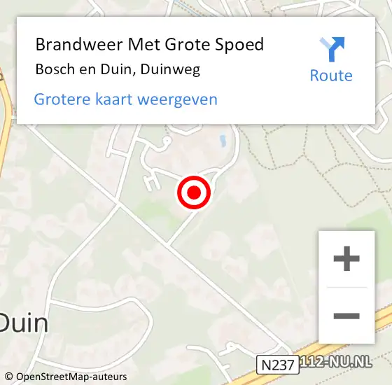 Locatie op kaart van de 112 melding: Brandweer Met Grote Spoed Naar Bosch en Duin, Duinweg op 31 maart 2022 16:59