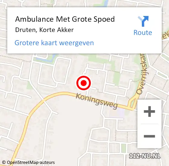 Locatie op kaart van de 112 melding: Ambulance Met Grote Spoed Naar Druten, Korte Akker op 31 maart 2022 17:00