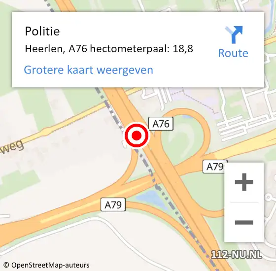 Locatie op kaart van de 112 melding: Politie Heerlen, A76 hectometerpaal: 18,8 op 31 maart 2022 18:42