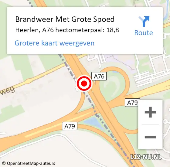 Locatie op kaart van de 112 melding: Brandweer Met Grote Spoed Naar Heerlen, A76 hectometerpaal: 18,8 op 31 maart 2022 18:42