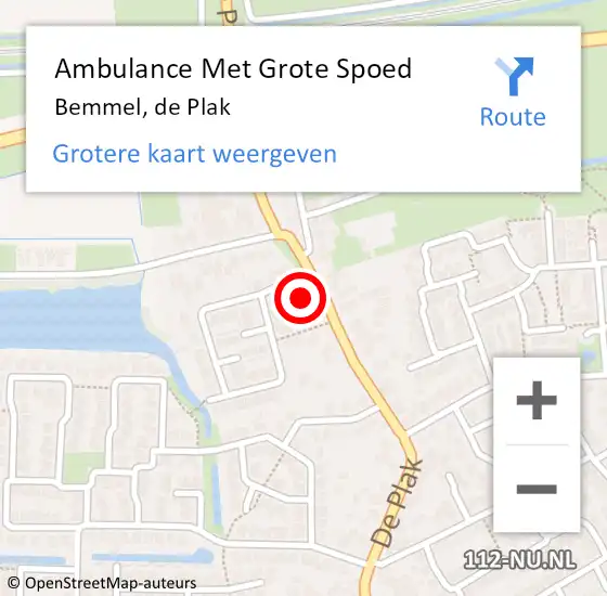 Locatie op kaart van de 112 melding: Ambulance Met Grote Spoed Naar Bemmel, de Plak op 31 maart 2022 18:51