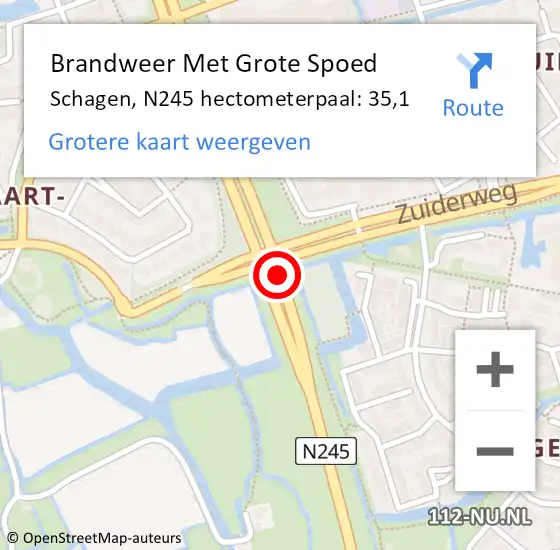 Locatie op kaart van de 112 melding: Brandweer Met Grote Spoed Naar Schagen, N245 hectometerpaal: 35,1 op 31 maart 2022 19:14