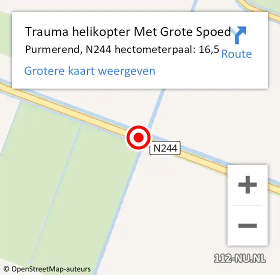 Locatie op kaart van de 112 melding: Trauma helikopter Met Grote Spoed Naar Purmerend, N244 hectometerpaal: 16,5 op 31 maart 2022 20:13