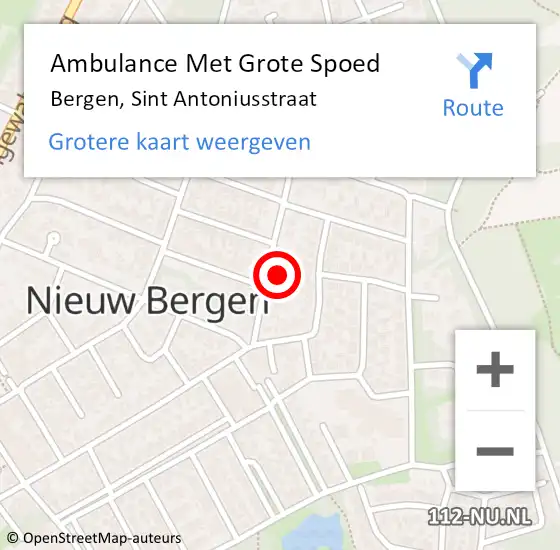 Locatie op kaart van de 112 melding: Ambulance Met Grote Spoed Naar Bergen, Sint Antoniusstraat op 31 maart 2022 20:31