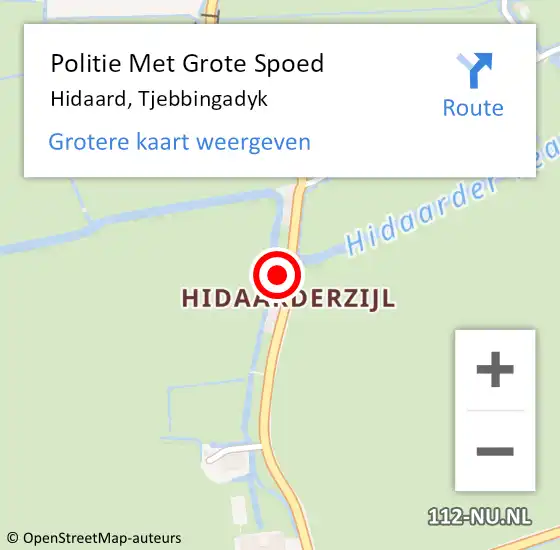 Locatie op kaart van de 112 melding: Politie Met Grote Spoed Naar Hidaard, Tjebbingadyk op 31 maart 2022 23:04