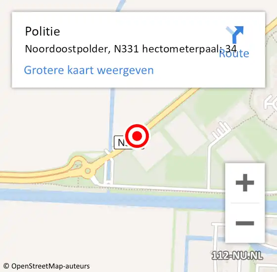 Locatie op kaart van de 112 melding: Politie Noordoostpolder, N331 hectometerpaal: 34 op 31 maart 2022 23:44
