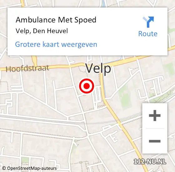 Locatie op kaart van de 112 melding: Ambulance Met Spoed Naar Velp, Den Heuvel op 31 maart 2022 23:53