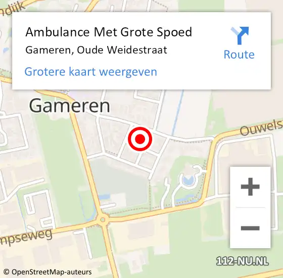 Locatie op kaart van de 112 melding: Ambulance Met Grote Spoed Naar Gameren, Oude Weidestraat op 1 april 2022 05:47