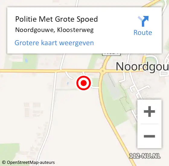 Locatie op kaart van de 112 melding: Politie Met Grote Spoed Naar Noordgouwe, Kloosterweg op 1 april 2022 08:38