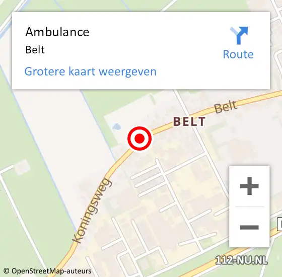 Locatie op kaart van de 112 melding: Ambulance Belt op 1 april 2022 10:42