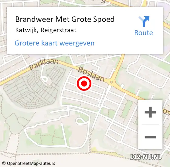 Locatie op kaart van de 112 melding: Brandweer Met Grote Spoed Naar Katwijk, Reigerstraat op 1 april 2022 11:24