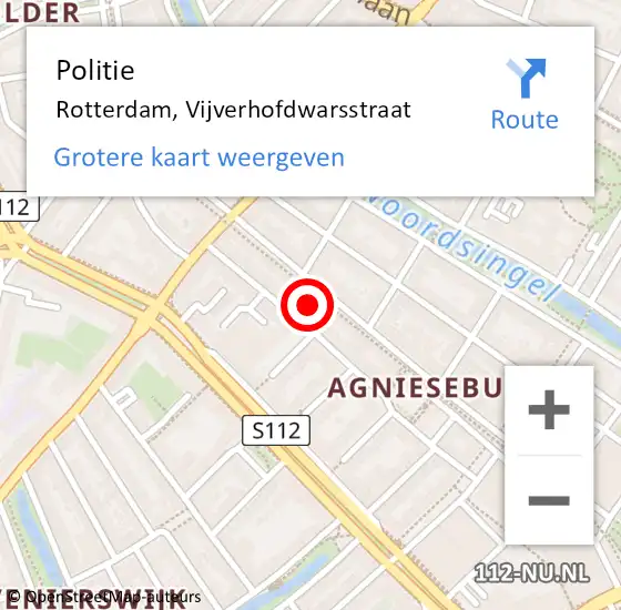 Locatie op kaart van de 112 melding: Politie Rotterdam, Vijverhofdwarsstraat op 1 april 2022 13:29