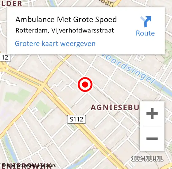 Locatie op kaart van de 112 melding: Ambulance Met Grote Spoed Naar Rotterdam, Vijverhofdwarsstraat op 1 april 2022 13:30