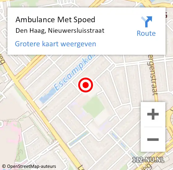 Locatie op kaart van de 112 melding: Ambulance Met Spoed Naar Den Haag, Nieuwersluisstraat op 1 april 2022 14:09