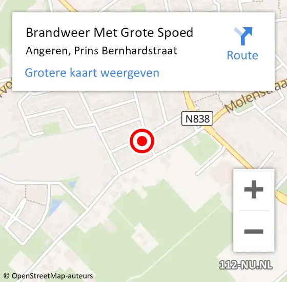 Locatie op kaart van de 112 melding: Brandweer Met Grote Spoed Naar Angeren, Prins Bernhardstraat op 1 april 2022 15:18