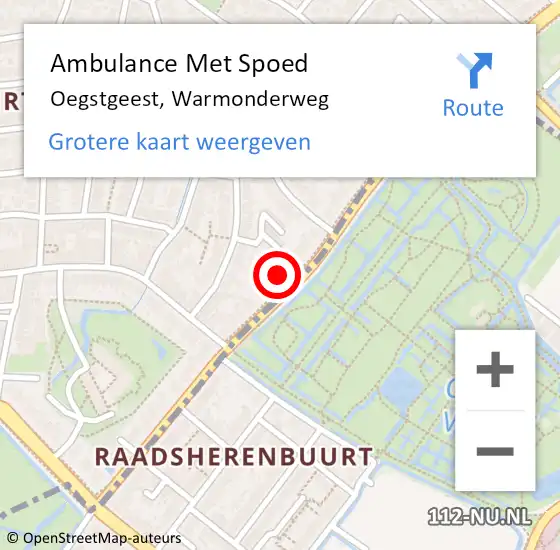 Locatie op kaart van de 112 melding: Ambulance Met Spoed Naar Oegstgeest, Warmonderweg op 1 april 2022 16:19